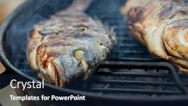  Presentation with grill - Slides enhanced with gilt-head-bream-fish-fried background and a navy blue colored foreground