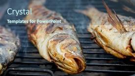  Presentation with grill - Slide set having gilt-head-bream-fish-fried background and a ocean colored foreground