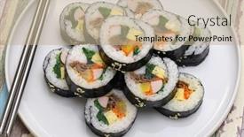  Presentation with korean food - Theme consisting of gimbap-is-a-korean-food background and a mint green colored foreground
