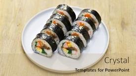  Presentation with korean food - Slides with gimbap-is-a-korean-food background and a coral colored foreground