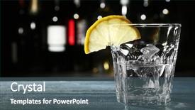  Presentation with vodka - Presentation theme having glass of vodka with lemon and ice on wooden bar closeup background and a gray colored foreground