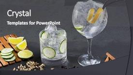  Presentation with cocktail - Beautiful PPT theme featuring gin tonic cocktail with lima cucumber vanilla cloves cardamom cinnamon and juniper berries backdrop and a dark gray colored foreground