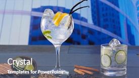  Presentation with urban buildings - Audience pleasing slide set consisting of gin tonic cocktail with spices backdrop and a ocean colored foreground