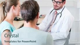  Presentation with physician - Beautiful PPT theme featuring ginecolog - pregnant woman and her partner backdrop and a sky blue colored foreground