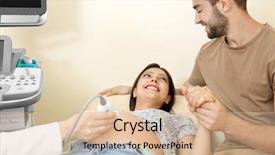  Presentation with pregnant - Beautiful PPT layouts featuring ginecolog - young pregnant couple undergoing ultrasound backdrop and a soft green colored foreground