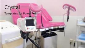  Presentation with medical equipment - Presentation theme with ginecology - gynecological chair and other medical background and a coral colored foreground
