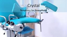  Presentation with equipment - Theme featuring ginecology - gynecological room with chair background and a light blue colored foreground