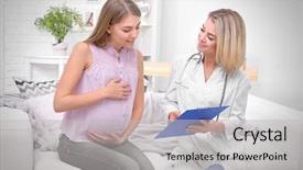  Presentation with pregnant woman doctor - Colorful PPT layouts enhanced with ginecology - gynecology consultation pregnant woman backdrop and a light gray colored foreground
