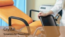  Presentation with room - Presentation design with ginecology - young doctor in gynecological room background and a gold colored foreground