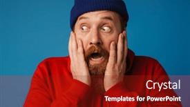 Presentation with panic - Slide deck having ginger-bearded-man-wearing-blue background and a crimson colored foreground