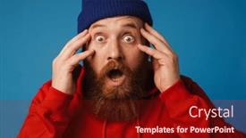 Presentation with panic - Presentation design consisting of ginger-bearded-man-wearing-blue background and a tawny brown colored foreground