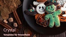  Presentation with ginger - Cool new PPT theme with ginger-biscuits-for-halloween-holiday backdrop and a wine colored foreground