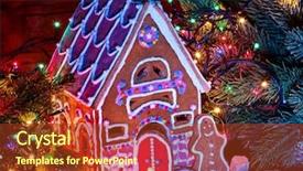  Presentation with christmas holiday gingerbread - PPT theme with ginger bread houses with christmas background and a tawny brown colored foreground