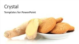  Presentation with root - Beautiful PPT theme featuring ginger cookies with fresh ginger root isolated on white backdrop and a white colored foreground