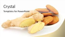  Presentation with root - Colorful PPT theme enhanced with ginger cookies with fresh ginger root isolated on white backdrop and a white colored foreground