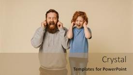  Presentation with ears - Presentation enhanced with ginger-father-and-son-casually background and a coral colored foreground