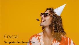  Presentation with whistle - Presentation theme having ginger-man-in-party-cone background and a gold colored foreground