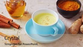  Presentation with healthy drink - Presentation design enhanced with ginger milk honey and cinnamon background and a coral colored foreground