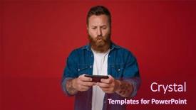  Presentation with denim - Slide deck with ginger-puzzled-man-wearing-denim background and a tawny brown colored foreground