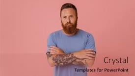  Presentation with ginger - PPT theme featuring ginger-puzzled-man-with-beard background and a coral colored foreground