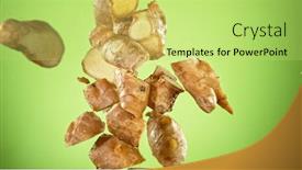  Presentation with collision - Amazing slide set having ginger-root-pieces-collision-isolated backdrop and a yellow colored foreground
