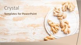  Presentation with ginger - PPT theme consisting of ginger-roots-on-white-wooden background and a cream colored foreground
