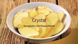  Presentation with ginger - PPT layouts featuring ginger slices served in a bowl background and a yellow colored foreground
