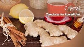  Presentation with ginger - Audience pleasing PPT theme consisting of ginger tea still life backdrop and a coral colored foreground