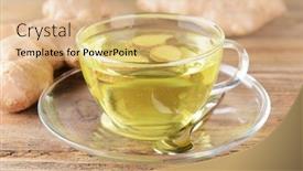  Presentation with ginger - Slides consisting of ginger tea with lemon on table close-up background and a coral colored foreground