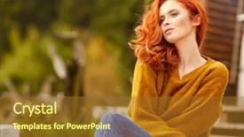  Presentation with clothing wooden clothes hanger object - Cool new PPT layouts with ginger woman in autum clothes backdrop and a tawny brown colored foreground