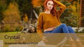  Presentation with ginger - Cool new slide deck with ginger woman in autum clothes backdrop and a gold colored foreground