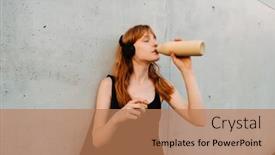  Presentation with listening woman - Presentation design having ginger-young-woman-listening background and a  colored foreground