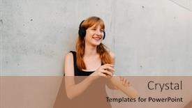  Presentation with listening woman - Slide set having ginger-young-woman-listening background and a  colored foreground