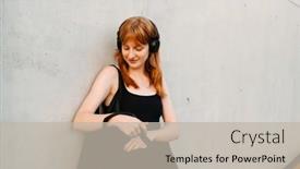  Presentation with listening woman - PPT theme enhanced with ginger-young-woman-listening background and a  colored foreground