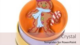  Presentation with gingerbread man - PPT theme featuring gingerbread-cookie-man-in-bowl background and a coral colored foreground