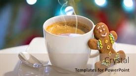  Presentation with gingerbread man - Colorful PPT theme enhanced with gingerbread-cookie-man backdrop and a coral colored foreground