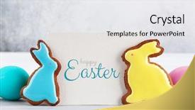  Presentation with gingerbread house decorated colorful candies - PPT theme enhanced with gingerbread cookies and easter egg background and a white colored foreground