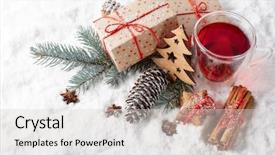  Presentation with snow tree - Presentation having fir tree branch decorations gingerbread background and a light gray colored foreground