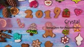  Presentation with new year 2019 - Amazing slide set having gingerbread cookies for new 2019 backdrop and a coral colored foreground