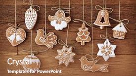  Presentation with lilac flowers bunch over wood - Beautiful slide deck featuring gingerbread cookies hanging over wooden backdrop and a red colored foreground