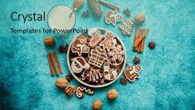  Presentation with walnut - PPT layouts with top view on blue background background and a teal colored foreground