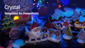  Presentation with gingerbread house - Presentation design having gingerbread house and cookie figures background and a navy blue colored foreground