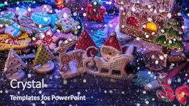  Presentation with gingerbread house decorated colorful candies - Colorful slide deck enhanced with gingerbread house and figures backdrop and a  colored foreground