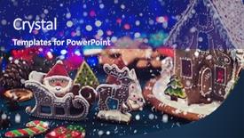  Presentation with gingerbread house decorated colorful candies - Colorful presentation design enhanced with gingerbread house and figures backdrop and a  colored foreground