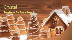  Presentation with christmas holiday gingerbread - PPT theme having gingerbread-house-christmas-fir-trees background and a tawny brown colored foreground