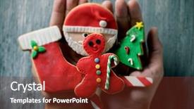  Presentation with cookies christmas - Presentation consisting of gingerbread house decorated colorful candies - closeup of a young caucasian background and a tawny brown colored foreground