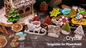  Presentation with new years - Audience pleasing PPT theme consisting of gingerbread house decorated colorful candies - different ginger cookies for new backdrop and a tawny brown colored foreground