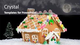  Presentation with gingerbread house - Amazing slide set having gingerbread-house-in-snow-isolated backdrop and a dark gray colored foreground
