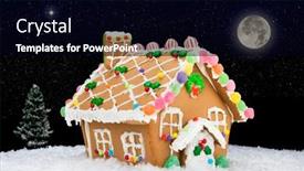  Presentation with gingerbread house - Slide set with gingerbread-house-in-snow-isolated background and a black colored foreground