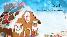  Presentation with gingerbread - PPT theme having gingerbread house on a festive background and a light blue colored foreground